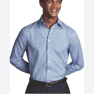 Charles Tyrwhitt | Blue Windowpane Button-Up Shirt | classic Fit | Non Iron